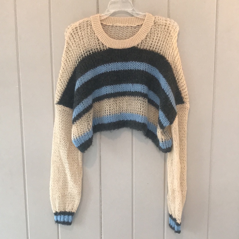 Urban Outfitters Kimchi Crop Stripe Open Knit Sweater